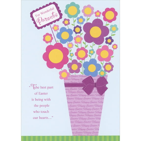 Designer Greetings Being with People Who Touch Our Hearts: Flowers in Purple Vase Easter Card for Parents