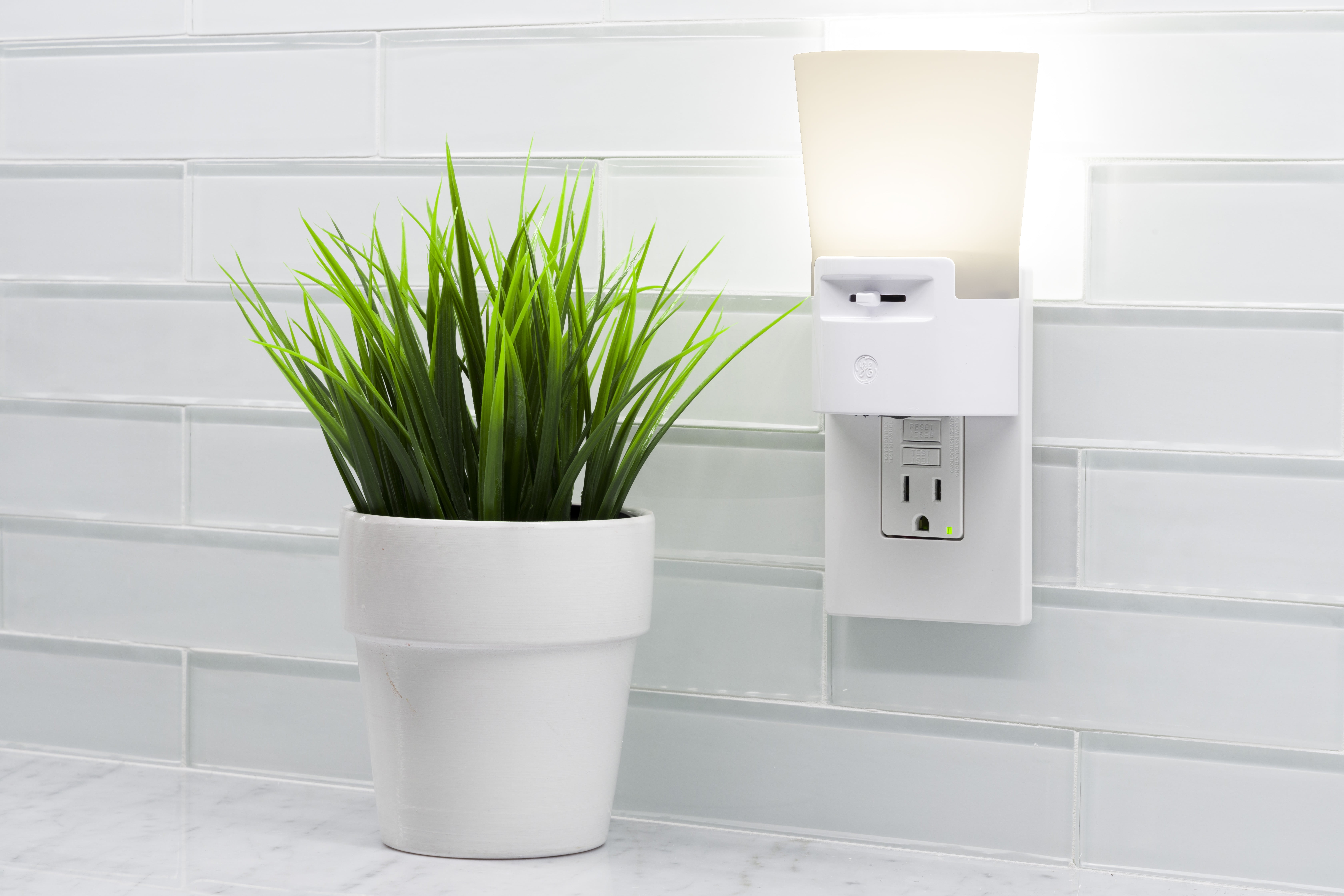 GE UltraBrite Sconce Night LED Light, Dimmable, Plug-In, Dusk-to-Dawn, White, 45123