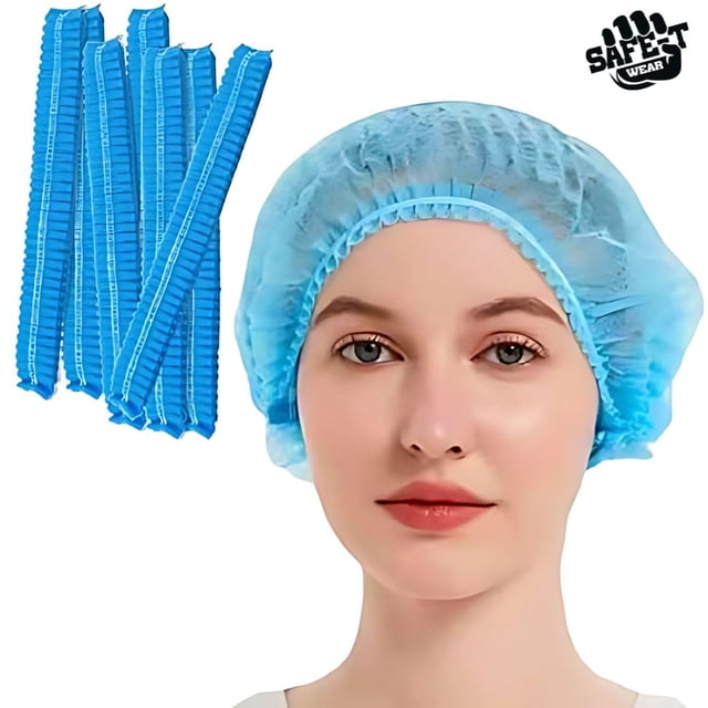 Safe-T Wear -24" Pleated Blue Bouffant Caps - 100 pieces/Box