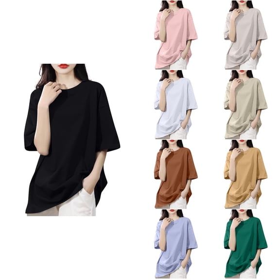 Antinious Summer Tops for Women Trendy,Sweatshirt for Women,Ladies Solid Casual Short Sleeved Oversized Loose Going Out Tops,Black,S