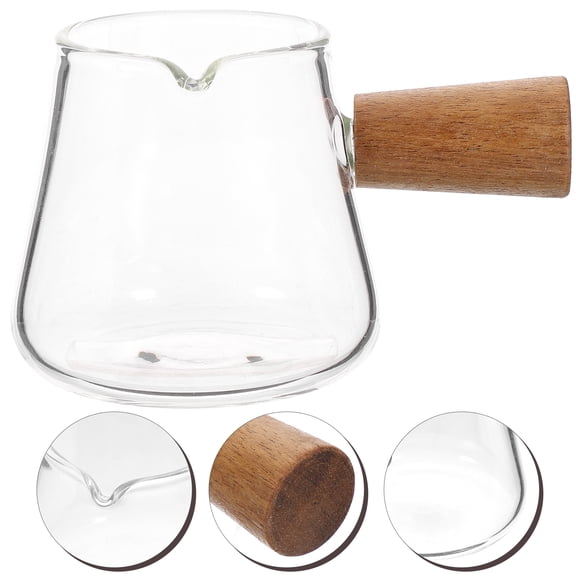 ULTNICE Glass Creamer Pitcher Transparent with Wood Handle for Home