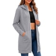 thumbnail image 6 of Solid Color Vintage Hoodies Longline Relaxed Full Zip Fall Tops Long Sleeve Fashion Clothes Adjustable Drawstring Hood Large Front Patch Pockets Sweatshirts Gray,M, 6 of 6