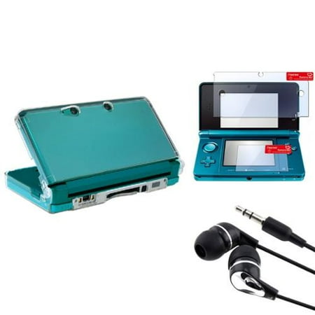 Insten Earphone + Screen Protectot Film + Clear Hard Cover Case For Nintendo 3DS