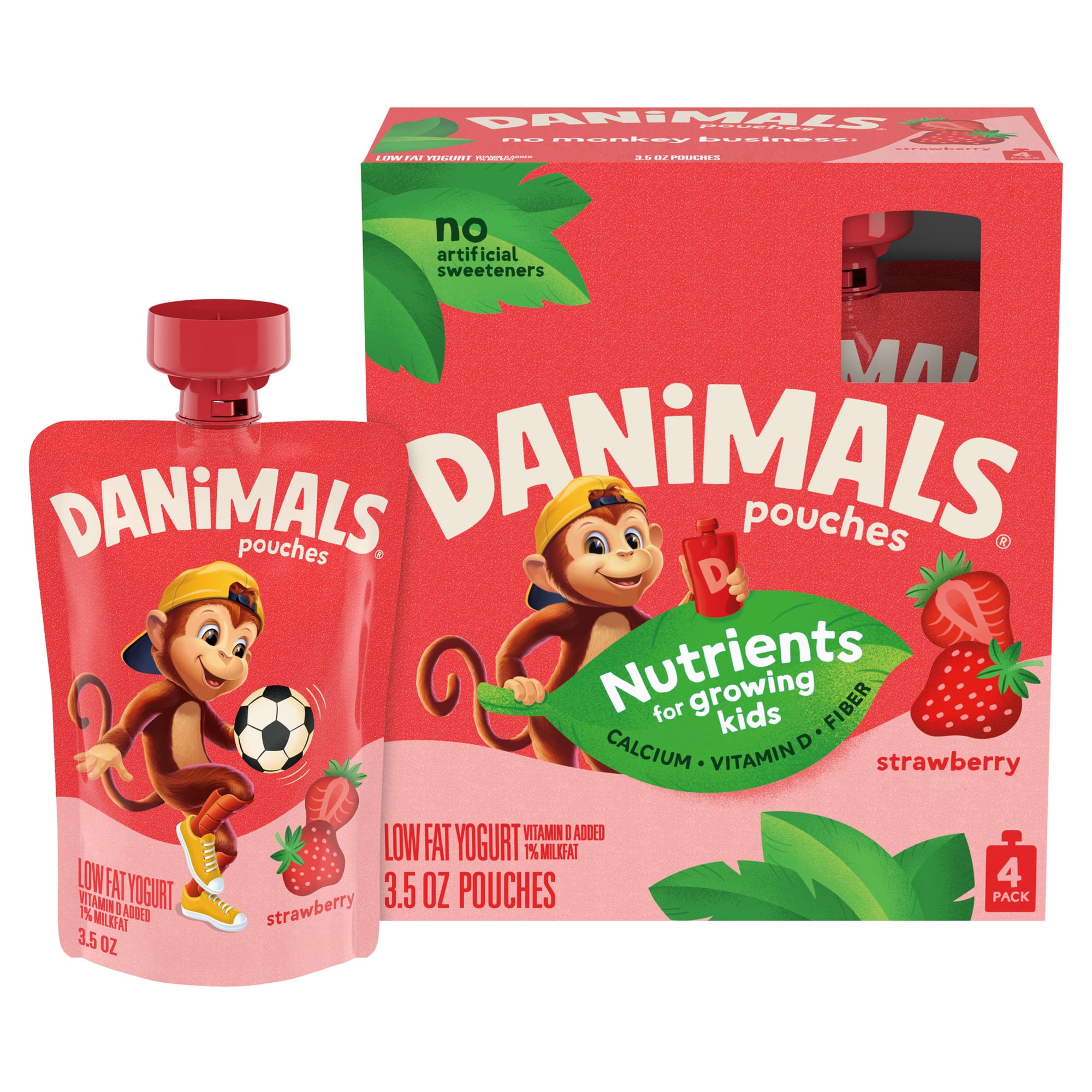 Danimals Pouches Strawberry Squeezable Low Fat Yogurt Pouches, 3.5 oz, 4 Count