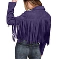 thumbnail image 4 of HANXIULIN Ladies Fashion Solid Color Fringe Faux-Leather Jacket Fashion Fringe Motorcycle Cropped Jacket Purple XL, 4 of 9