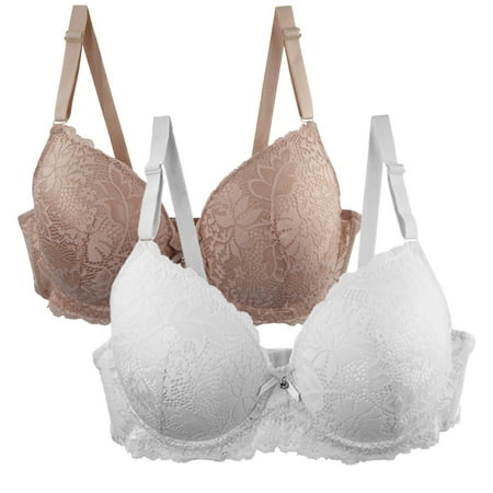 Baodmurt Lace Bras Set for Women Lounge & Sleep Adaptive Lingerie  Underwear  Coffee+White 50E