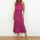 thumbnail image 2 of Vestido largo de satén para mujer con cuello alto, sin mangas y abertura lateral - Vestido formal/informal de noche para bodas/cócteles, 2 of 8