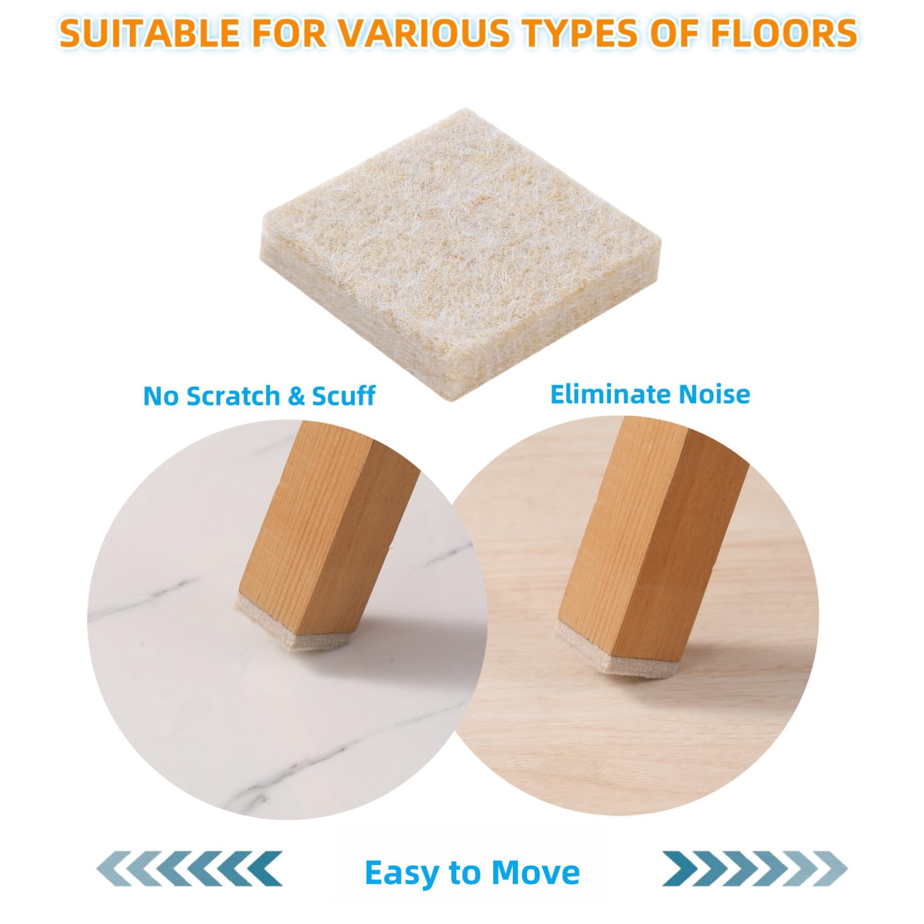 Felt Furniture Pads For Hardwood Floors - Self Adhesive Chair  Floor Protector Feet Sliders Moving Smoothly Anti Scratch 48 1-1/2" Square
