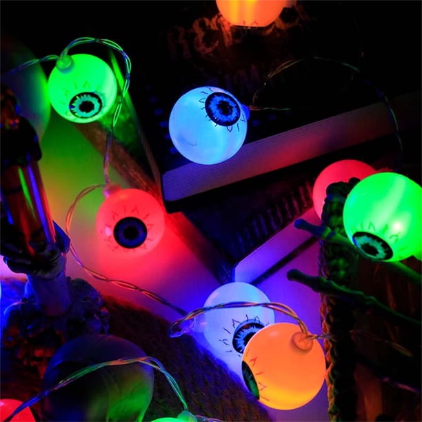 Guirnalda de luces LED para Halloween (20 luces,1,5 m,funciona con pilas,ideal para decoración de fiestas en interiores y exteriores,iluminación colorida para festivales de fantasmas,llamativa)
