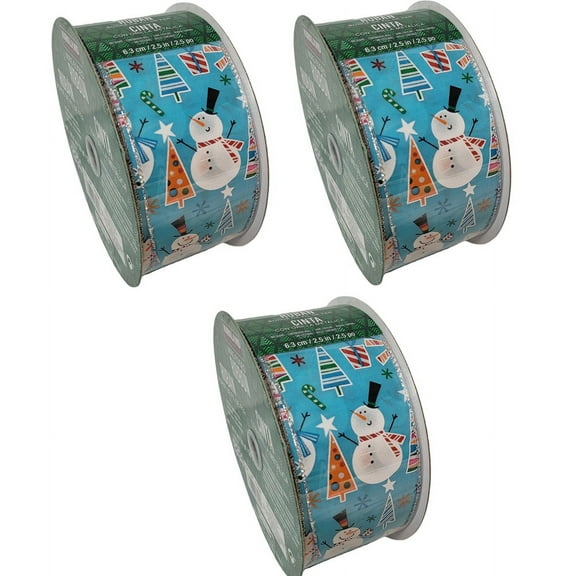 3-Pack Kirkland Signature Wire-Edged Blue Snowman Holiday Scene 2.5-inch W X 50 Yards