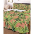 thumbnail image 3 of Quilts Twin XL Size, Palm Tree Tropical Soft Comforter Bedding Set for Bed, Pink Summer Green Botanical Lightweight Quilted Bedspread with Pillow Cover(2 Pieces) for All Season, 68x98 Inch, 3 of 6