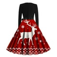 thumbnail image 3 of Lorytime Christmas A Line Dress for Women Formal Reindeer Crew Neck Elegant Dresses Long Sleeve Party Dresses with Belt, 3 of 3