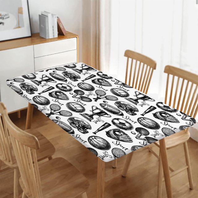 Retro Sports Graffiti Elastic Tablecloth 4Ft Fitted Tablecloth Wrinkle Resistant, 30 X 48 Inch