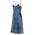 thumbnail image 6 of Women's Elegant Floral Print Satin Maxi Dress Spaghetti Strap V Neck Side Split Long Slip Dress Backless Evening Party Wedding Guest Night Out, 6 of 8