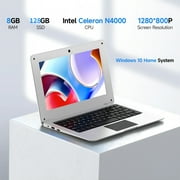 TOPOSH Mini Laptop Student, Intel Celeron N4000, 8GB+128GB, Laptop 10.1 1280*800P, Windows 10, White Laptop