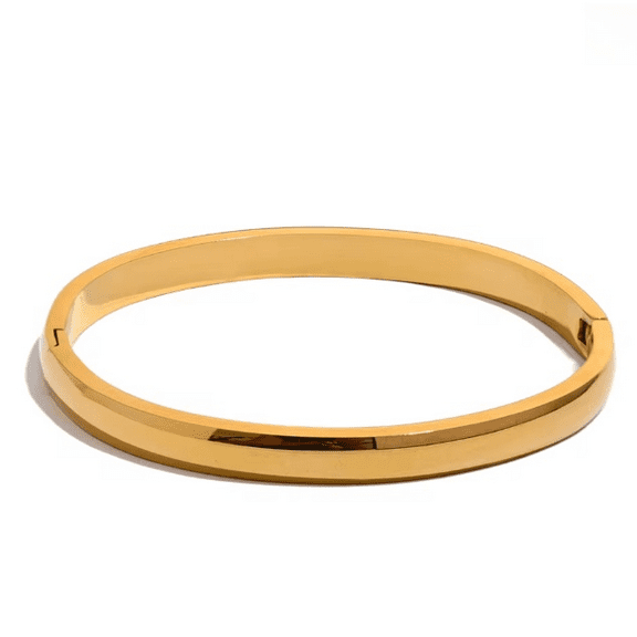 High Quality 14K Yellow Gold Round Smooth Bracelet Bangle Minimalist Texture Rust Proof Daily Jewelry Women