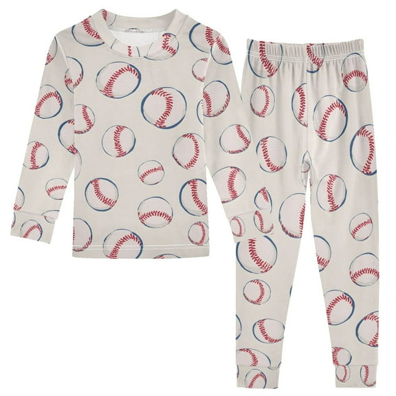 joogoo Baseballs 2 Piece Long Sleeve Tee and Pants Cotton Pajama Set 5Y