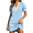thumbnail image 2 of QUNYINEY Puff Short Sleeve Dresses for Women Mini A Line Boho Summer T-Shirt Dress V Neck Loose Fit Casual Vacation Dresses, 2 of 9