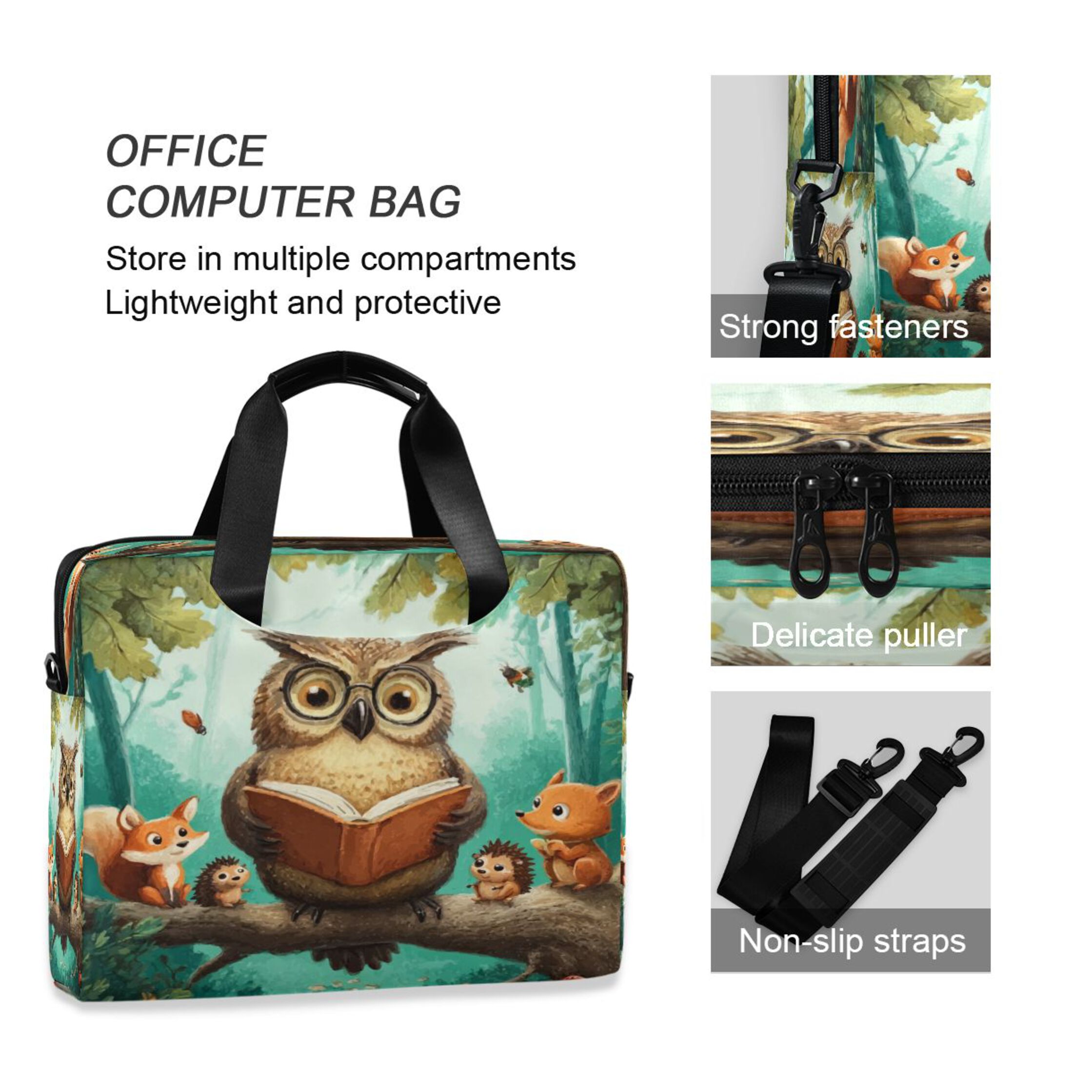 16" Laptop Tote Bag Laptop Sleeve Case Computer Briefcase for Work & Travel Owl Wearing Glasses