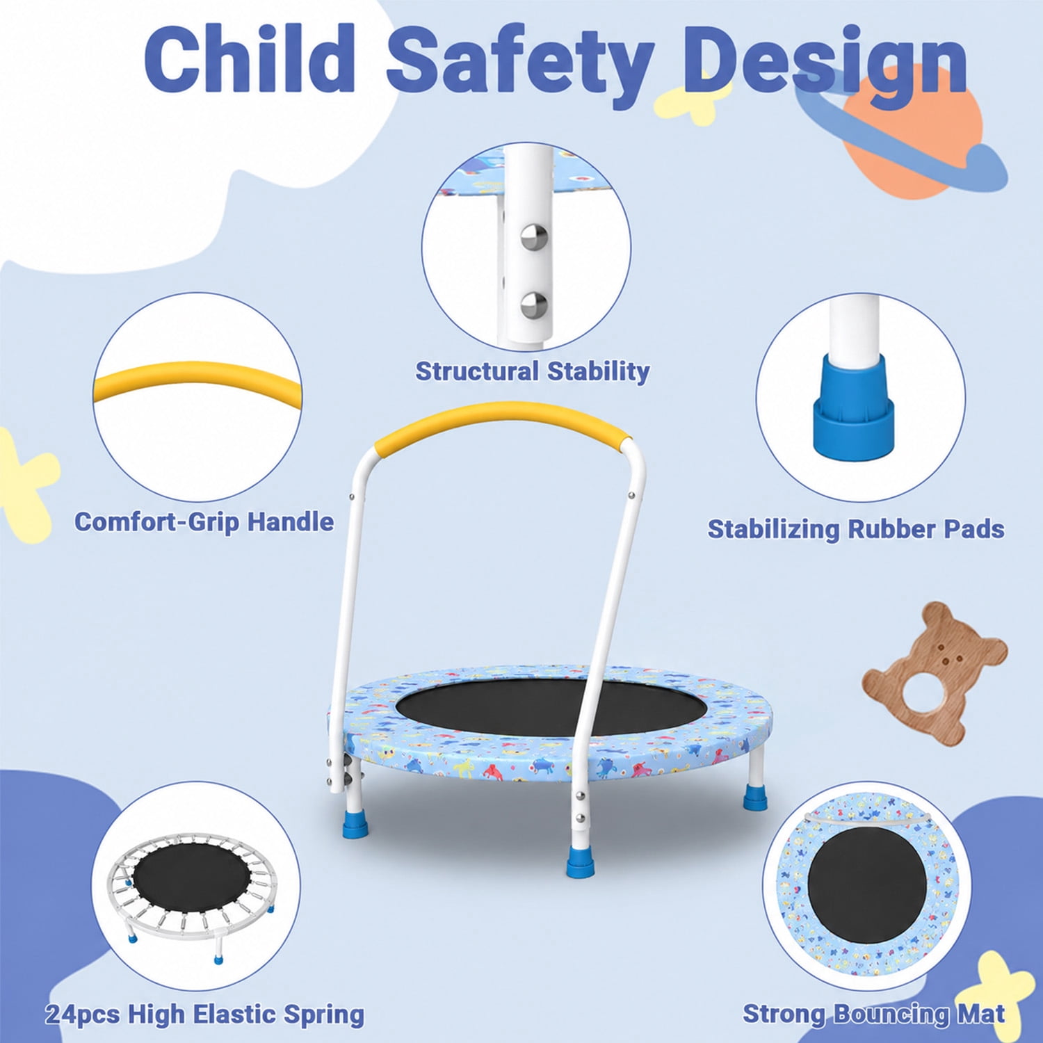 LIZEVINC 36" Trampoline Indoor Trampoline with Handle,Blue
