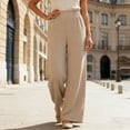thumbnail image 3 of Lounge Pants Women 2026 Spring Summer Elastic High Waist Wide Straight Leg Casual Loose Cotton Linen Pants with Pockets, 3 of 6
