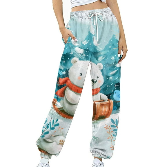 JingHai Christmas Sweatpants for Women Fleece Lined Sweatpants Women Baggy Pull on High Waisted Joggers Athleisure Warm Trouser Sweat Pants with Pocket-Multicolor XL