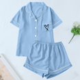thumbnail image 3 of MVRLSH Womens Lounge Pajama Sets Heart Print Button Front Short Sleeve Shirt Matching Short Two Piece Summer Soft Comfortable Tank Tops Blue Size XL, 3 of 4