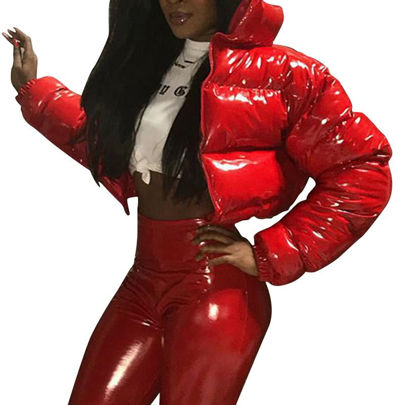 shiny cropped puffer jacket