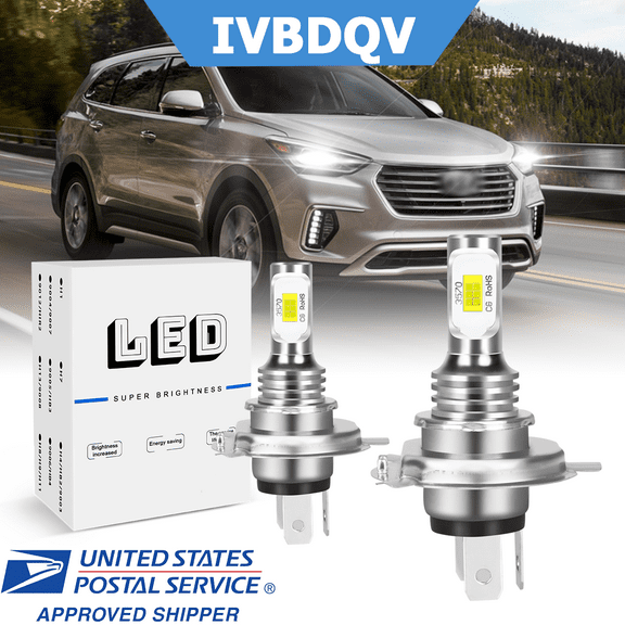 For Hyundai Santa Fe 2001-2006 LED Headlight Bulb H4 High/Low Beam 2Pcs 6500K Super Bright White