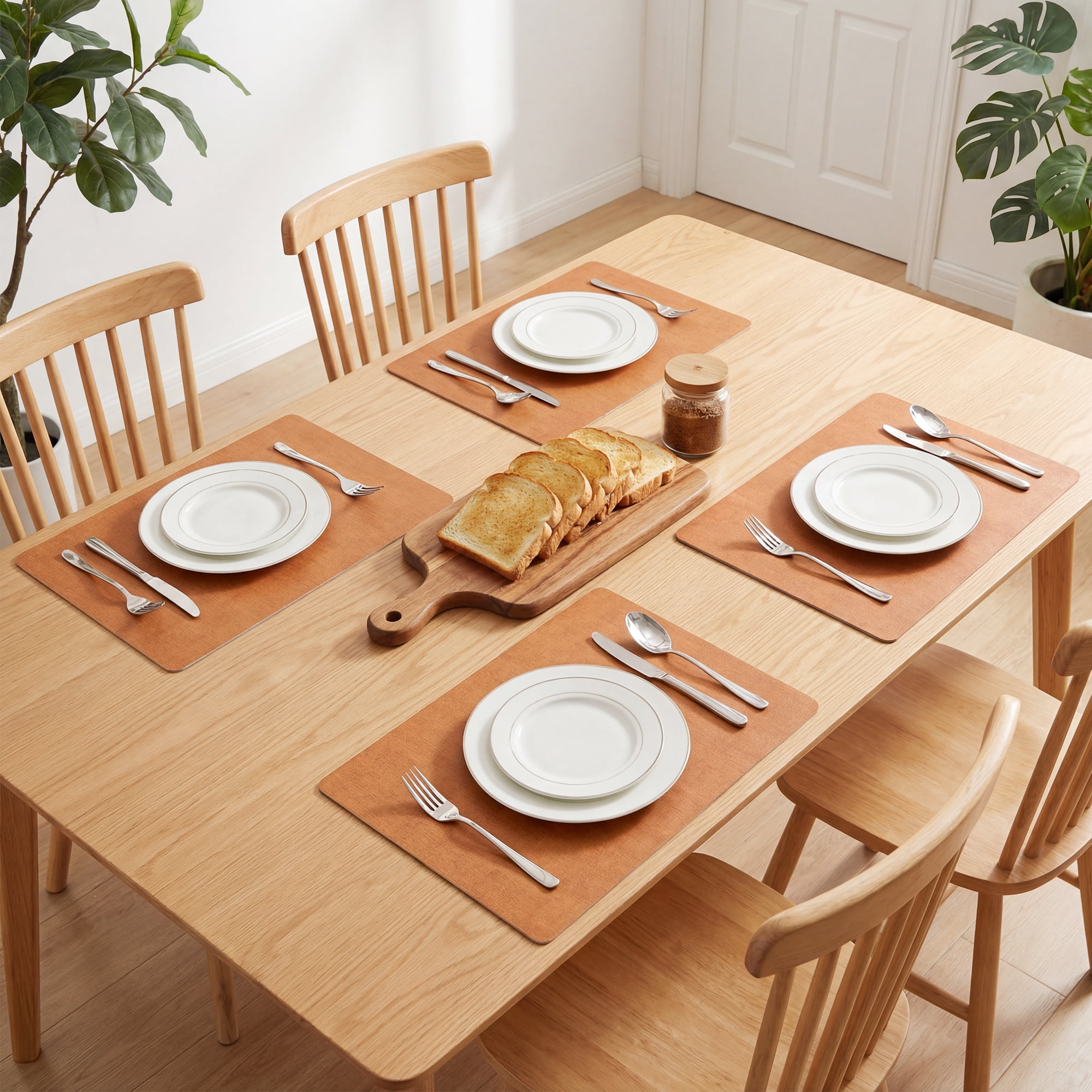 Unique Bargains 6pcs Faux Leather Placemats for Kitchen Orange 16.9"x11.8"
