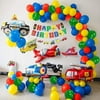 MMTX Transportation Party Decorations for Boys, 49PCS Construction Happy Birthday Supplies Vehicle Traffic Theme Baby Shower Red Green Blue Garland Kit for 2nd 1st with Car Plane Train Police Balloon