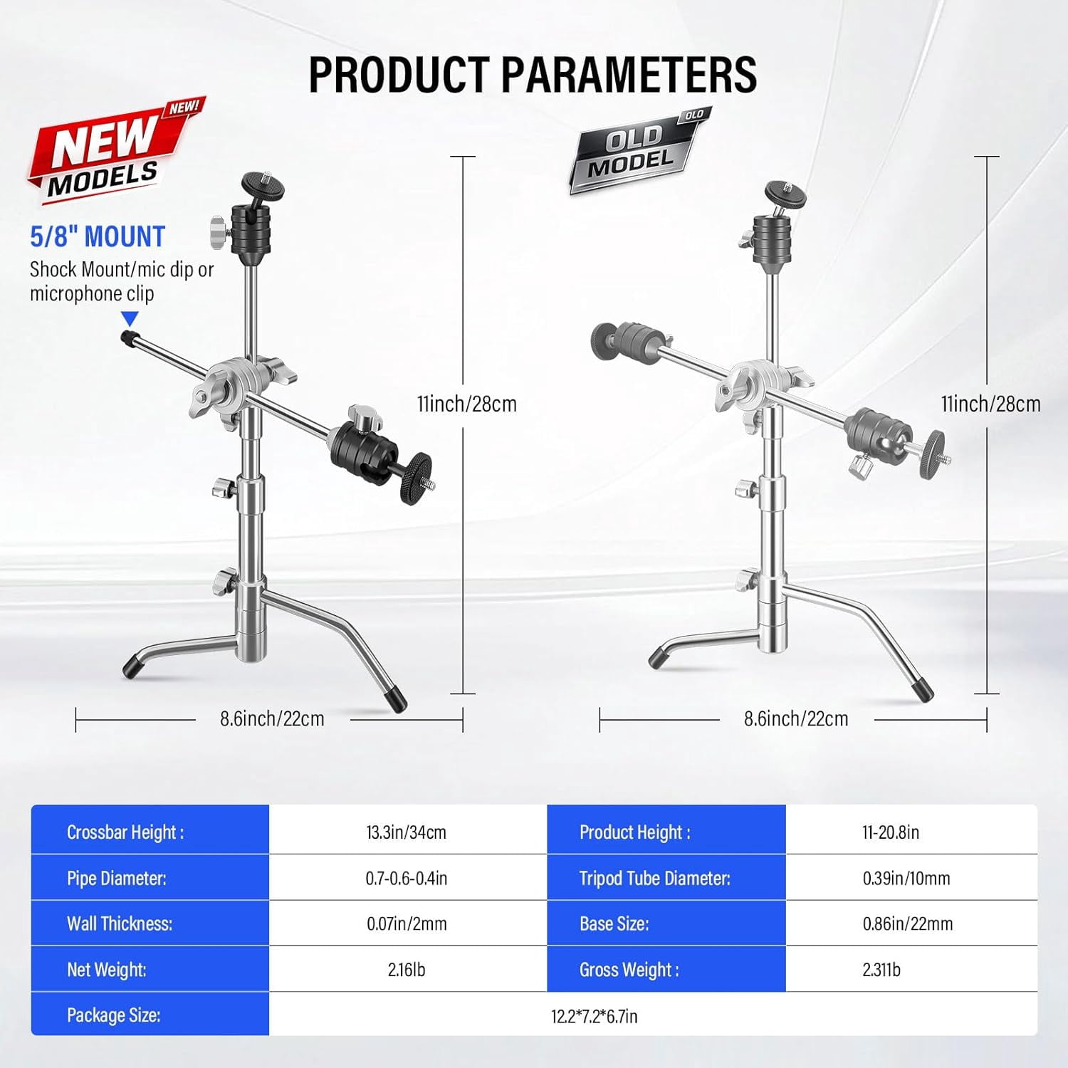 20 Inch  C-Stand All-Metal Adjustable Mic Stand with 13 Inch  Arm Grip  for Camera Smartphone Lights Shock Mount