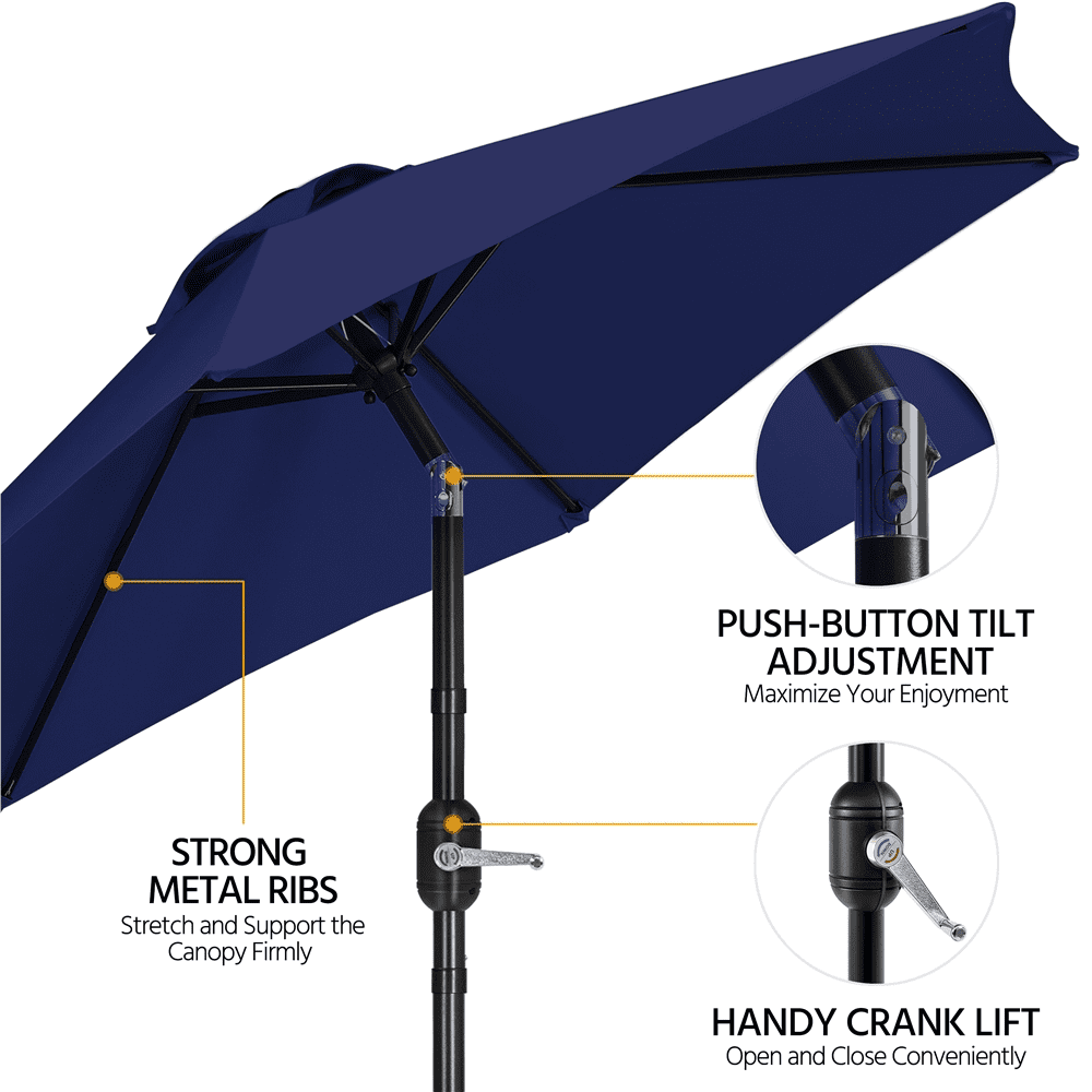 Renwick 7.5Ft Outdoor Patio Umbrella with Push Button Tilt and Crank, Navy Blue