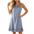 thumbnail image 2 of Asxite Womens Pajamas Solid Ruffle Sleeveless Loose Breathable Casual Loungewear Nightgown, 2 of 7