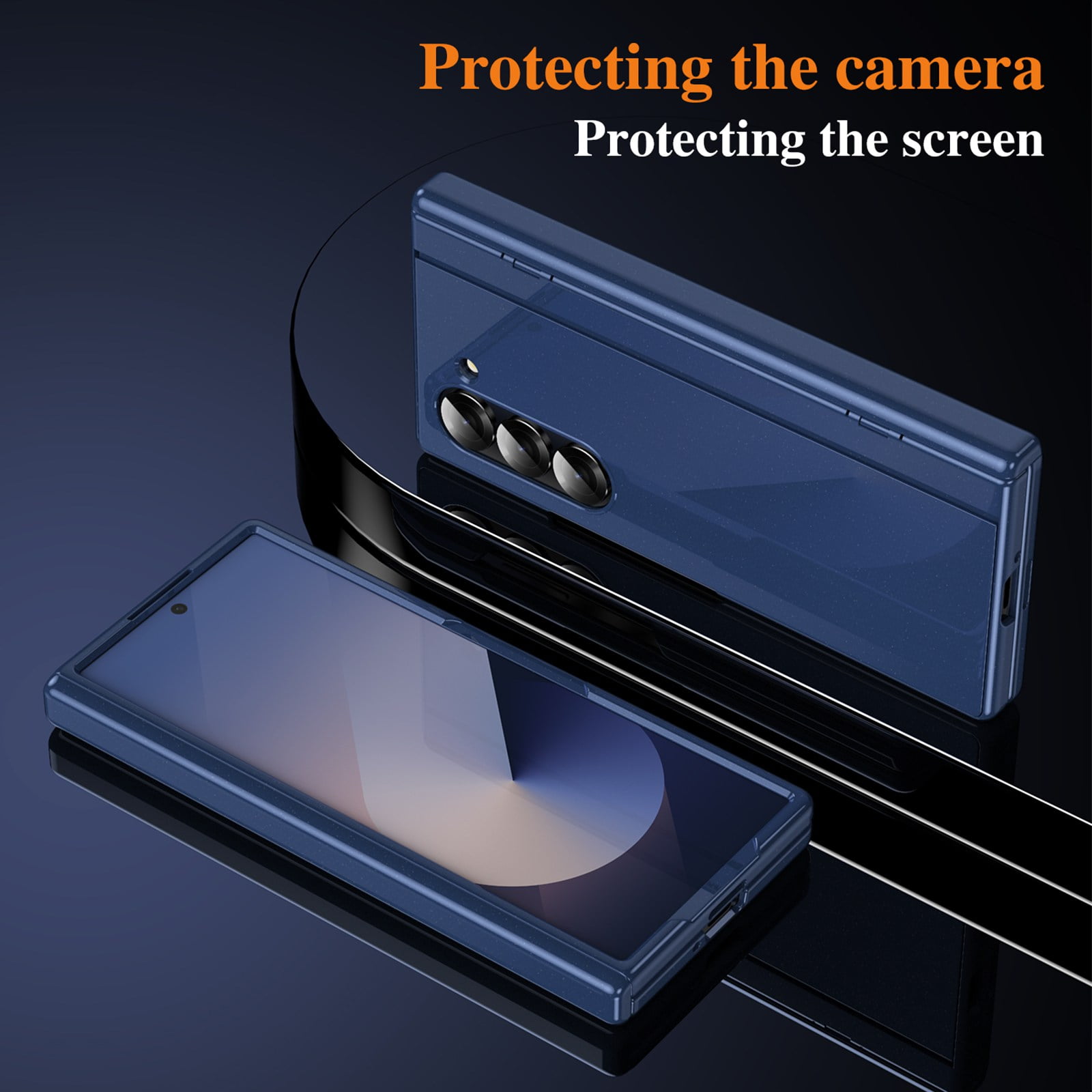 ELEHOLD Rugged Case for Samsung Galaxy Z Fold 5 Case,Built-in Screen Protector Flip Kickstand Hinge Protection Slim Full Body Protective Phone Case for Samsung Galaxy Z Fold 5,Blue