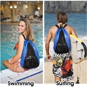 WANDF Mesh Swim Bag Beach Backpack with Wet Pocket, Waterproof Pool Bag with Full-Zip Opening for Women and Men,Drawstring Backpack for Swimming, Gym, Cruise,Waterpark Essentials(Navy Blue)