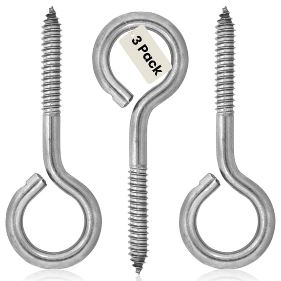 Stainless Steel Screw Eyes, 3/8 x 4-7/8-Inch, Heavy Duty Eye Bolts, 250lb Safe Working Load, Rust Resistant, 3-Pack