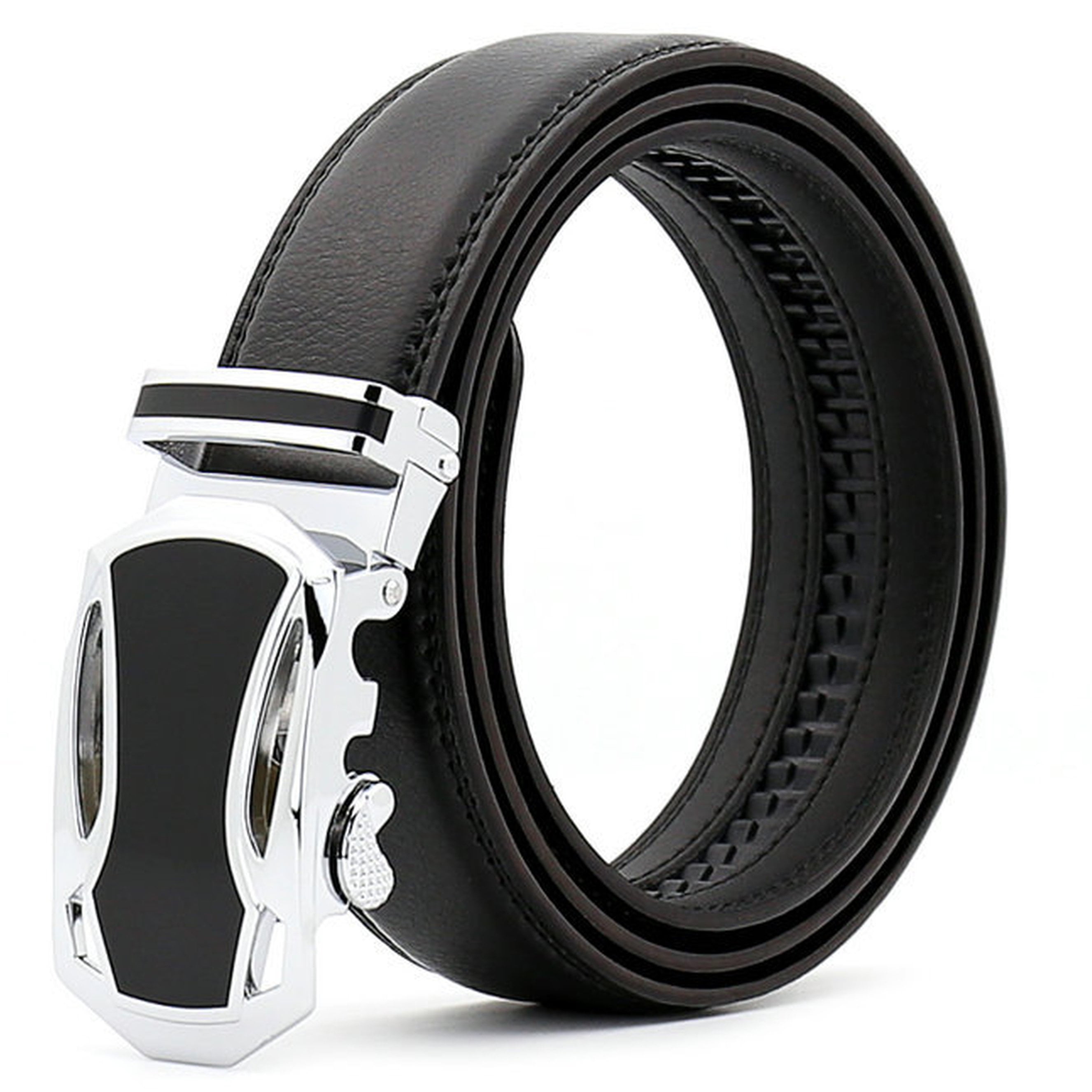 Men's Dress Belt Leather Automatic Buckle Ratchet Belt, Adjustable Exact Fit -