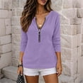 thumbnail image 2 of Oiangi Women's Half Zip Long Sleeve Shirts Crewneck Fashion Streetwear Pullover Tops for Fall Winter Purple L, 2 of 8