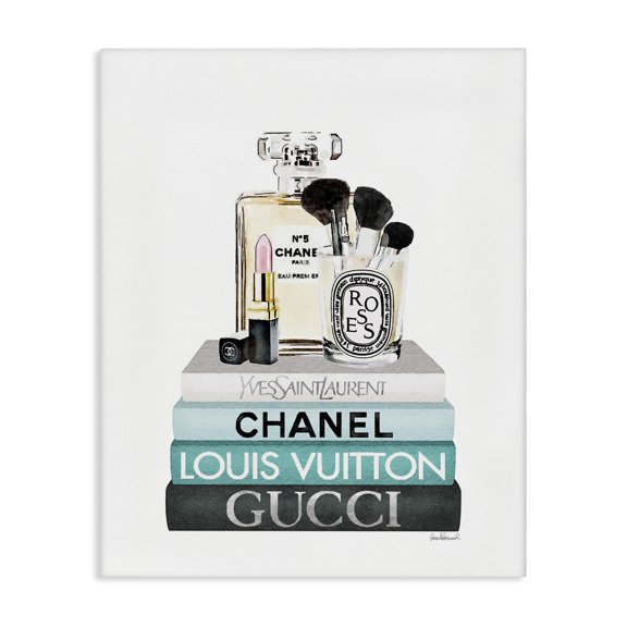 Stupell Industries Glam Cosmetics on Turquoise Books Canvas Art, 16 x 20, by Amanda Greenwood