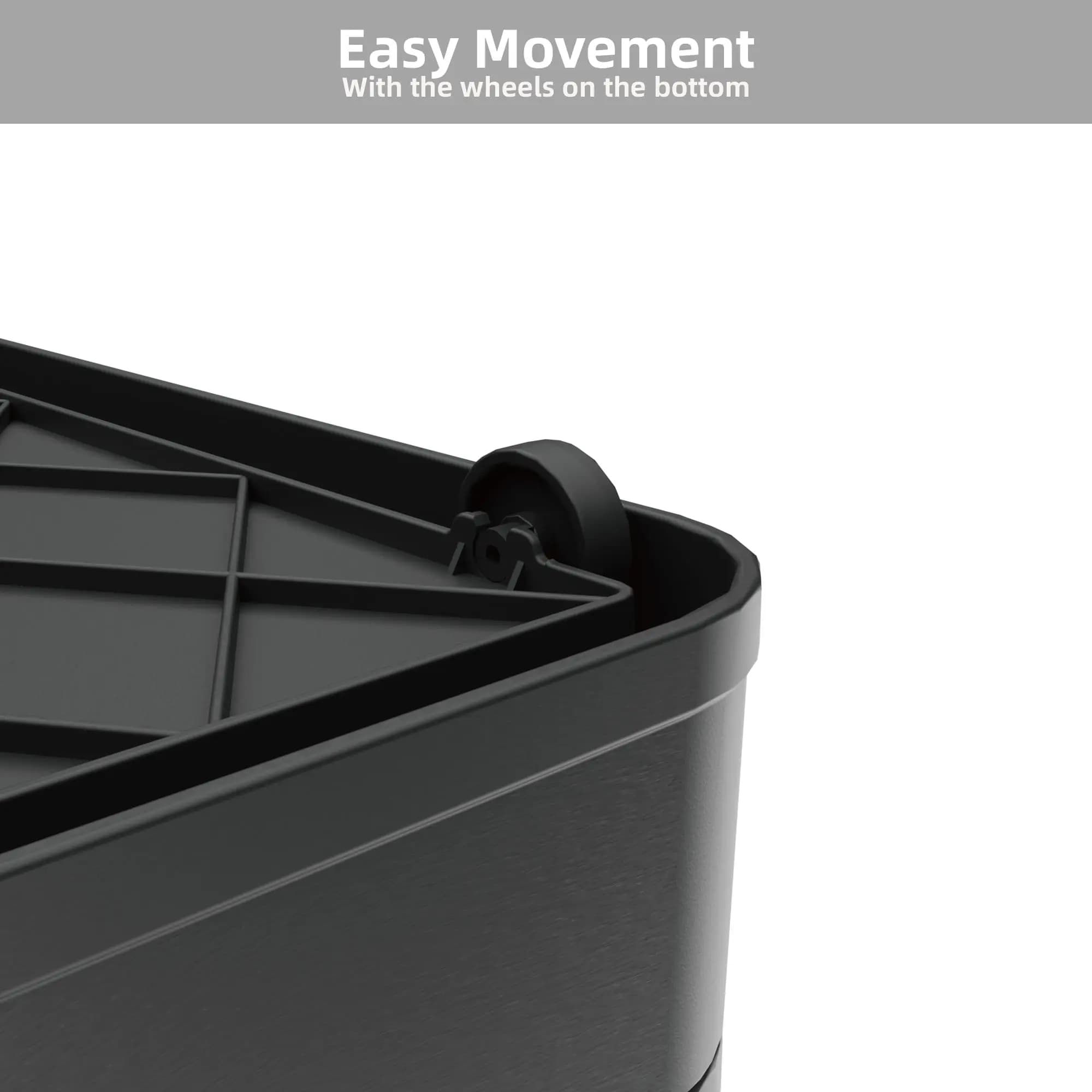 384QT 3-Pack Transparent Stackable Storage Bins with 5 Doors to Open with Wheels, Folding Plastic Craft Containers Large Closet Organizers Box for Bedrooms Living Rooms,Black