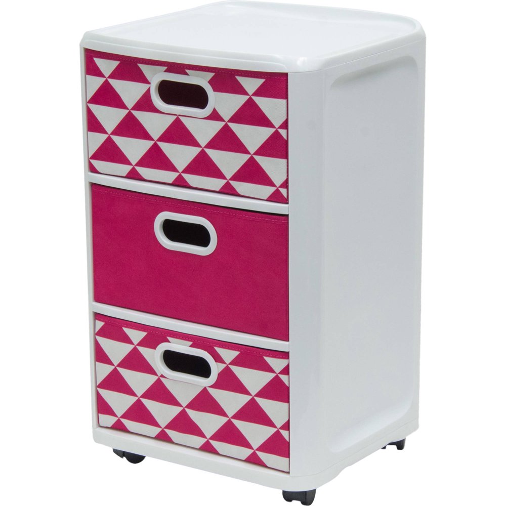 Home Logic 3 Fabric Drawer Storage Cart, Fuchsia Geo Triangles