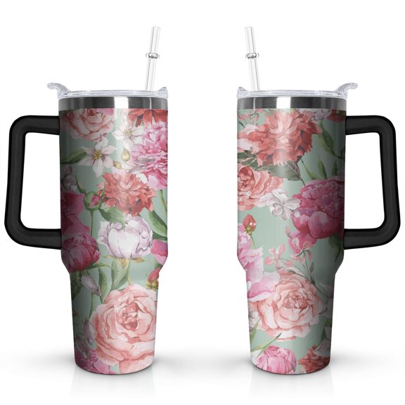 Pink Rose 40 OZ Tumbler Cup with Lid and Straw Gifts for Mom Friend Sister Grandma