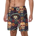 thumbnail image 2 of Haiem Skulls and Flowers Mens Swim Trunks with Compression Liner 2 in 1 Swimming Shorts Stretch Swimwear Quick Dry,Board Shorts-Small, 2 of 9