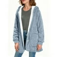 thumbnail image 5 of ClodeEU Women's Fleece Lined Hoodeid Jackets,Button Up Plush Coat With Pockets,Warm Casual Cozy Jackets Blue,Womens Plus L, 5 of 7