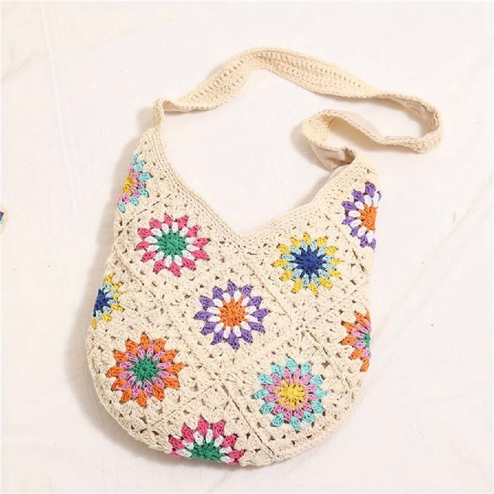 All-matching Handbag for Women Knitted Shoulder Bag Colorful Flowers Crossbody Bag Female Crochet Beach Bag