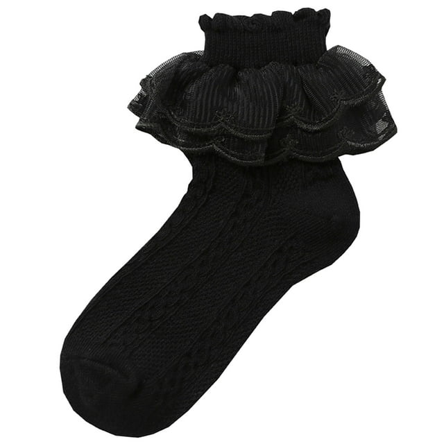 Ruffle Lace Socks 1 Pair Women Socks Ruffle Lace Decor Thin High Elasticity Anti Slip Soft Breathable Solid Color Sweat Absorption No Odor