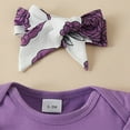 thumbnail image 6 of Rrunsv Baby Girl Clothes Summer Outfits Set Ruffle Short Sleeve Top+Flower Print Shorts+Bow Hairband 3 Pcs Set A03-Purple,0-3 Months, 6 of 6