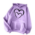 thumbnail image 4 of Women's Oversize Hoodies Comfy Long Sleeve Heart Graphic Print Pullover Sweatshirts Classic-Fitted Tops with Pocket(Purple,M), 4 of 4