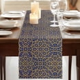 thumbnail image 3 of Vintage Mediterranean Table Runner, Retro Morocco Abstract Art Brown Blue Washable Cotton Linen Table Runners 60 Inches Long, Dresser Scarf Runner for Coffee/TV Stands/Kitchen/Cabinets 13''x60'', 3 of 9